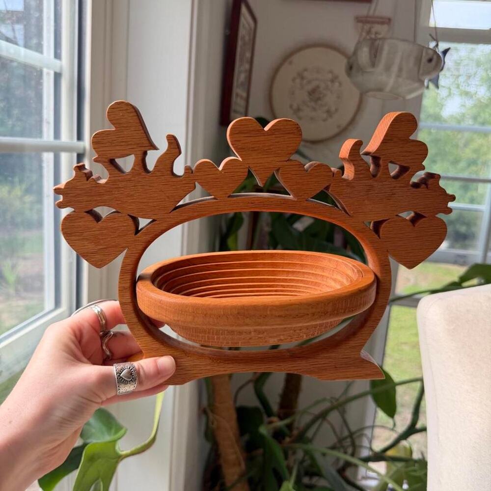 Vintage Wood Bear and Heart Trinket Dish/Wall Decor